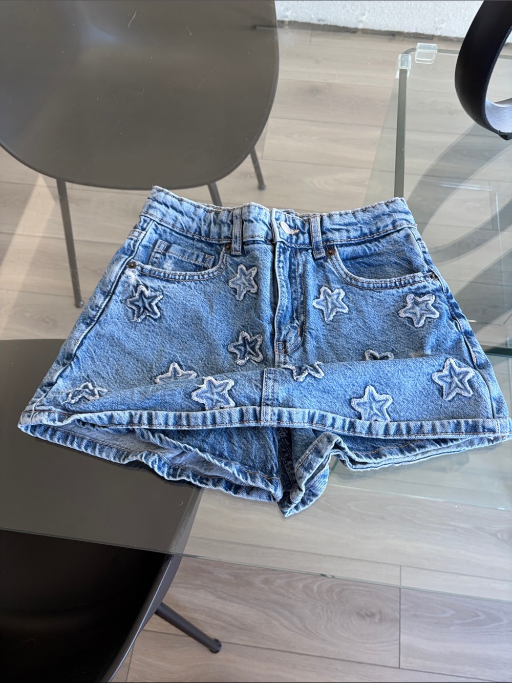 Zara Light Blue Denim Skort with Star Embroidery
